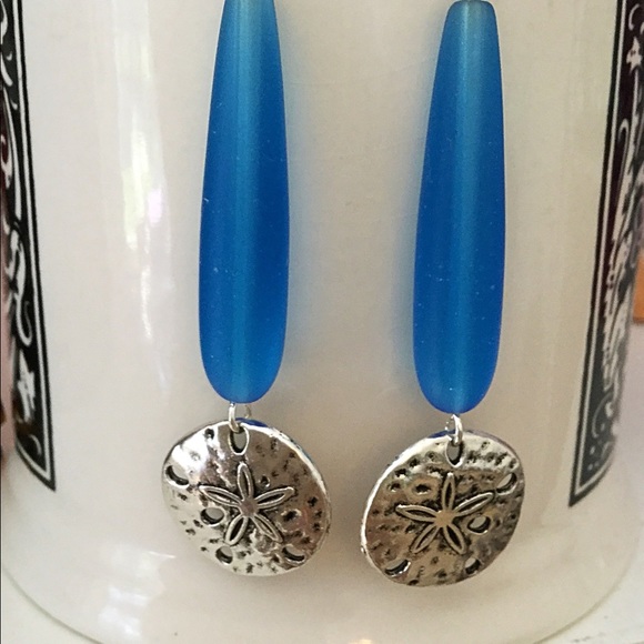 ltmtreasures Jewelry - Earrings, Chic Blue Sea Glass Earrings, Sanddollar